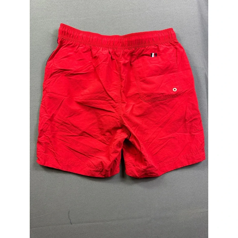 Tommy Hilfiger Men Red Swim Trunks Striped Mesh Lined Board Shorts Size M